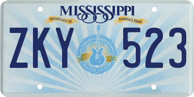 MS license plate ZKY523