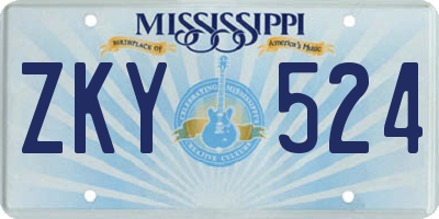 MS license plate ZKY524