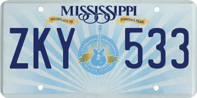 MS license plate ZKY533