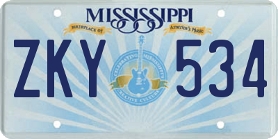 MS license plate ZKY534