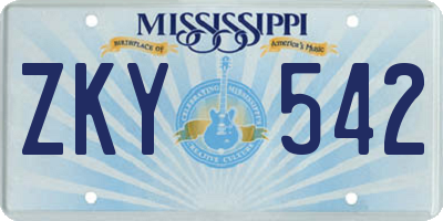 MS license plate ZKY542