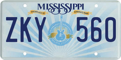 MS license plate ZKY560