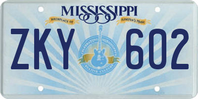 MS license plate ZKY602