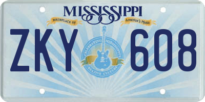 MS license plate ZKY608