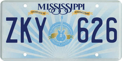 MS license plate ZKY626