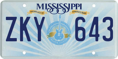 MS license plate ZKY643
