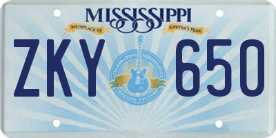 MS license plate ZKY650