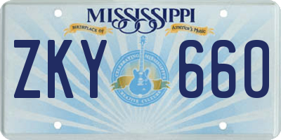 MS license plate ZKY660