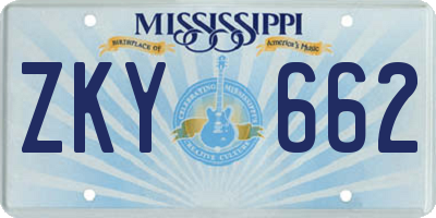 MS license plate ZKY662