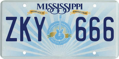 MS license plate ZKY666