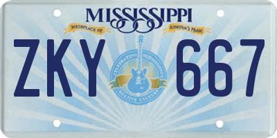 MS license plate ZKY667