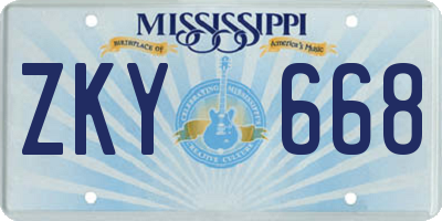 MS license plate ZKY668
