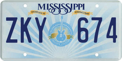 MS license plate ZKY674