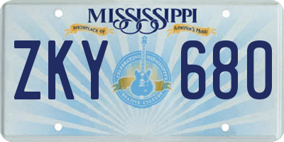 MS license plate ZKY680