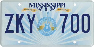 MS license plate ZKY700