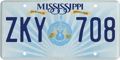 MS license plate ZKY708