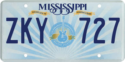 MS license plate ZKY727