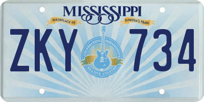 MS license plate ZKY734