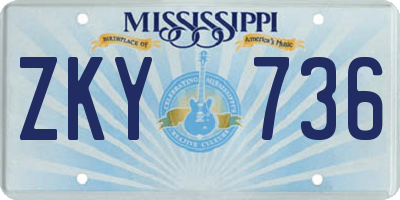 MS license plate ZKY736