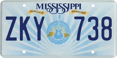 MS license plate ZKY738