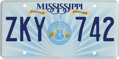 MS license plate ZKY742