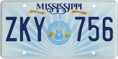 MS license plate ZKY756