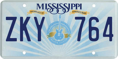 MS license plate ZKY764