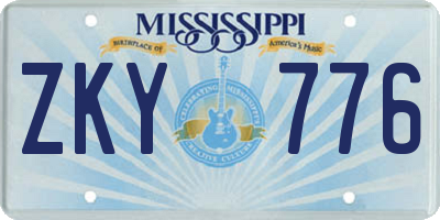 MS license plate ZKY776