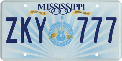 MS license plate ZKY777