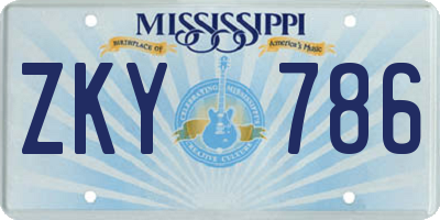 MS license plate ZKY786