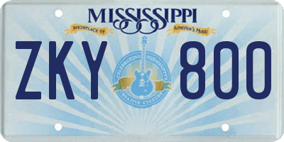 MS license plate ZKY800