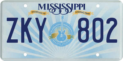 MS license plate ZKY802