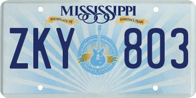 MS license plate ZKY803