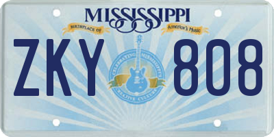 MS license plate ZKY808