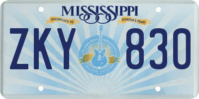 MS license plate ZKY830