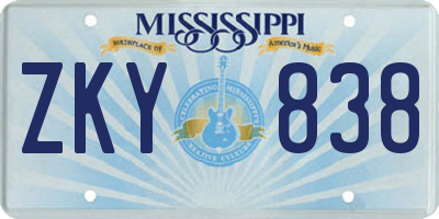 MS license plate ZKY838