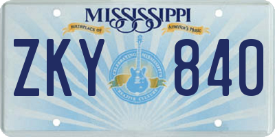 MS license plate ZKY840