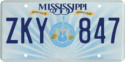 MS license plate ZKY847
