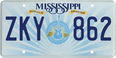 MS license plate ZKY862