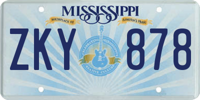 MS license plate ZKY878