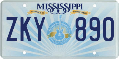 MS license plate ZKY890