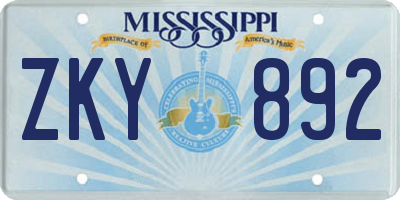 MS license plate ZKY892