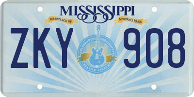 MS license plate ZKY908