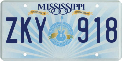 MS license plate ZKY918
