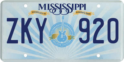 MS license plate ZKY920