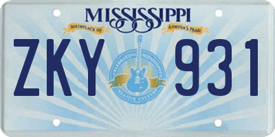 MS license plate ZKY931