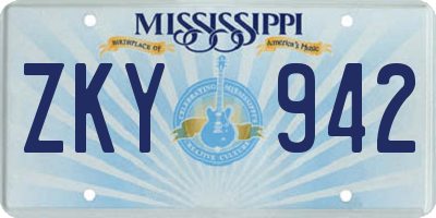 MS license plate ZKY942