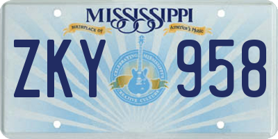 MS license plate ZKY958