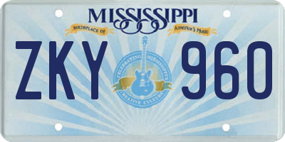 MS license plate ZKY960