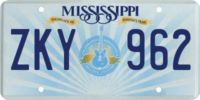 MS license plate ZKY962